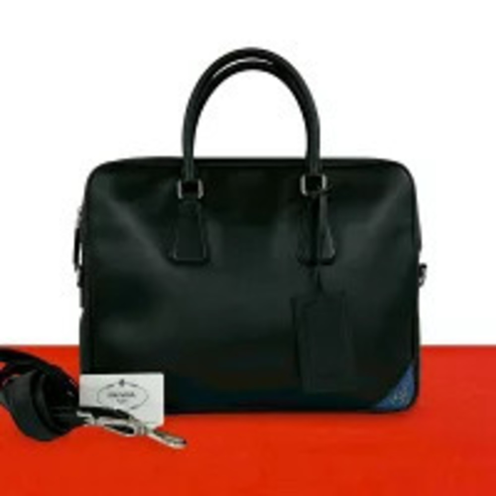 Prada Saffiano Leather Business Briefcase Shoulder Bag Black